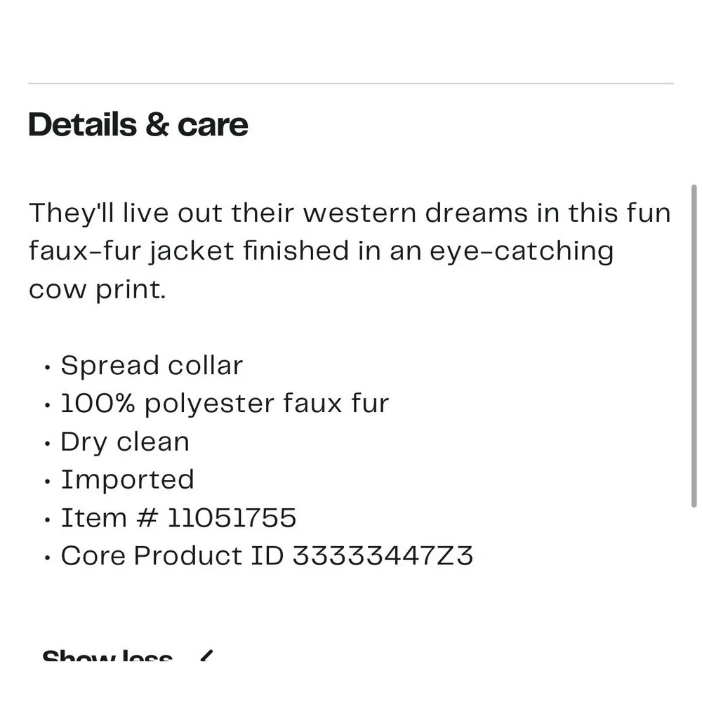 Tractr Kids Cow Print Faux Fur Trucker Jacket Girls XL